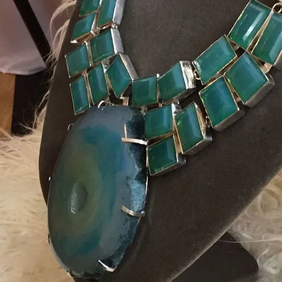 HUGE AQUA CONDOR AGATE  & KUNZITE NECKLACE - Picture 6 of 15